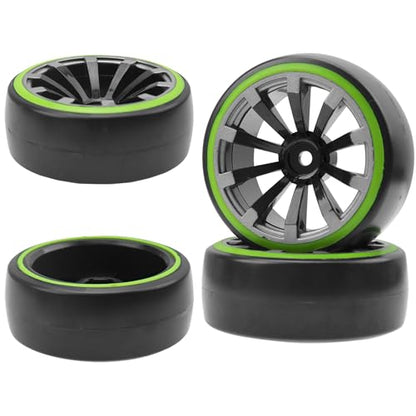 ShareGoo 12mm Hex RC Drift Car Wheels and Hard Plastic Tires Compatible with Traxxas HSP Redcat Tamiya HPI Kyosho 1/10 Scale On-Road Drifting Drift Car, Set of 4