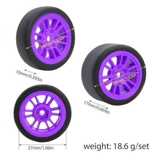 4PCS Finished Flat Running Drift Tires and Wheels 7MM Hexagon for 1/24 Losi Micro B Upgrades and 1/28 Losi Micro T Upgrades(T Purple) - color: T Purple