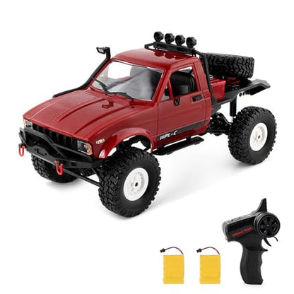 GoolRC RC Truck, WPL C14 RC Crawler 1/16 Scale Remote Control Car, 4WD All Terrain Off Road Semi Truck, 2.4GHz RC Climbing Car with LED Lights and 2 Batteries for Adults (Red) - color: Red