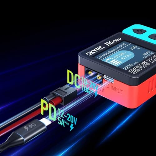 SKYRC B6Neo: Balance Lipo Battery Charger for 1S-6S Lipo/Li-Ion/LiHV, 1-15S NiMH/NiCd - DC 200W, PD 80W, Smart Battery Charger, Discharger and Storage (Blue-Red) - color: Blue-Red