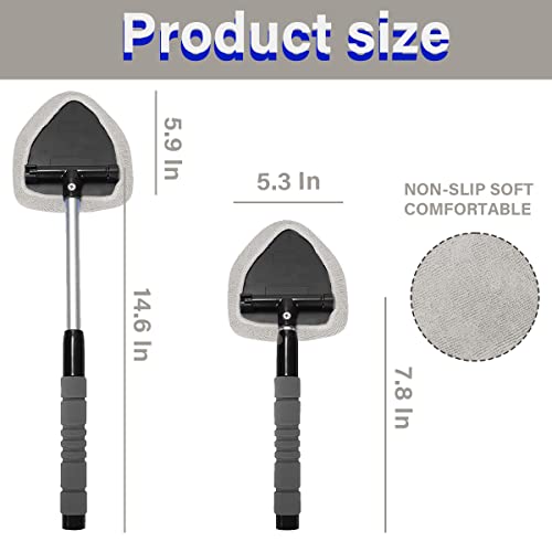 Moly Magnolia Windshield Cleaner Tool, 4 Pads, 19.29 Inch Reach, Gray | For sedans, SUVs, trucks, washable microfiber covers, 180° swivel head, aluminum shaft, PP grip, car interior accessories - color: Gray