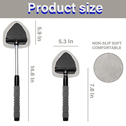 Moly Magnolia Windshield Cleaner Tool, 4 Pads, 19.29 Inch Reach, Gray | For sedans, SUVs, trucks, washable microfiber covers, 180° swivel head, aluminum shaft, PP grip, car interior accessories - color: Gray