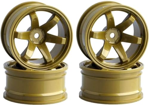 4PCS 65mm RC Rally Car Rubber Tires and 6-Spokes Wheel Rims 12mm Hex Compatible with 1/10 RC On-Road Rally Racing Car for HSP Tamiya Sakura HPI WR8 HSP TT02 WLtoys RC Parts (Gold) - color: Gold