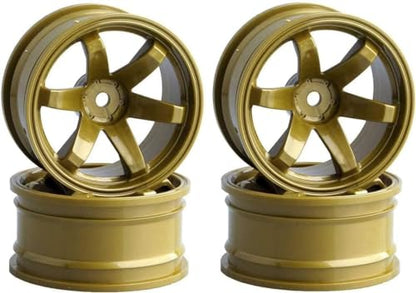4PCS 65mm RC Rally Car Rubber Tires and 6-Spokes Wheel Rims 12mm Hex Compatible with 1/10 RC On-Road Rally Racing Car for HSP Tamiya Sakura HPI WR8 HSP TT02 WLtoys RC Parts (Gold) - color: Gold