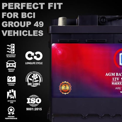 Mighty Max Battery MM-H8 Start and Stop Car BCI Group 49 12V 95Ah, 160RC, 900 CCA Rechargeable AGM Car Battery - style: Group 49