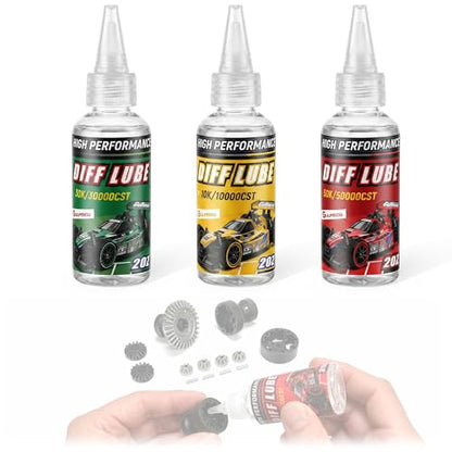 3 Bottles RC Differential Oil Kit 10K 30K 50K cSt 2OZ Silicone RC Diff Fluid Set for Sealed Differentials, High Viscosity Car Differential Oil for 1/10&1/8 Scale R/C Cars, Trucks,Buggies(1 Pack,60 ml)