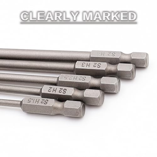 RC Hex Bit 6 Inch Power Bits 1.5mm 2.0mm 2.5mm 3.0mm 4mm for Screwdrivers | High-speed Steel Precision Screwdriver Bits,Hex Head Allen Wrench Drill Bit Set,Magnetizable Tips,S2 alloy steel - size: 5PCS