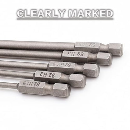 RC Hex Bit 6 Inch Power Bits 1.5mm 2.0mm 2.5mm 3.0mm 4mm for Screwdrivers | High-speed Steel Precision Screwdriver Bits,Hex Head Allen Wrench Drill Bit Set,Magnetizable Tips,S2 alloy steel - size: 5PCS