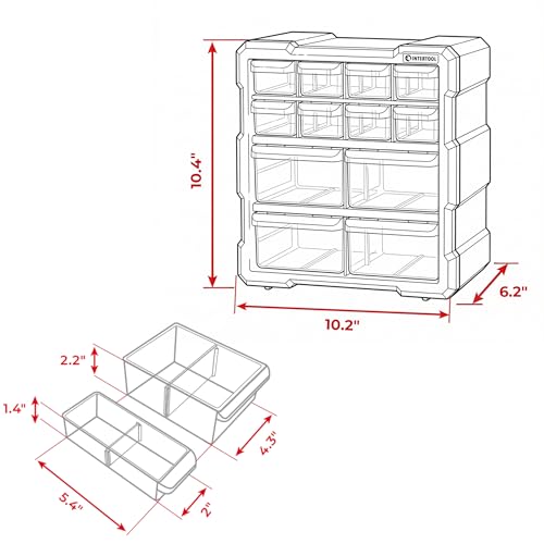 Small Parts Organizer - 12 Removeable Bin Drawers - Tool Box for Storing Hardware and Garage Organization - For Screws, Bolts, Legos, Arts and Crafts - 10” x 10” x 6” - BX08-4024 - style: 12 Drawers
