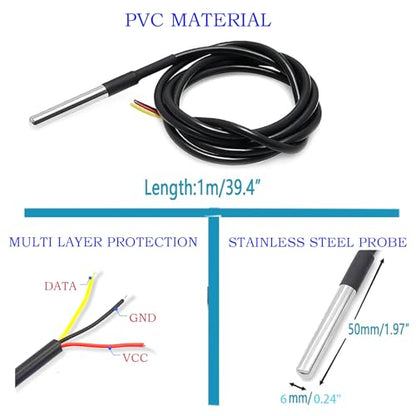 5PCS 1M DS18B20 Temperature Sensor Waterproof Digital Thermal Probe Sensor for Arduino EK1083