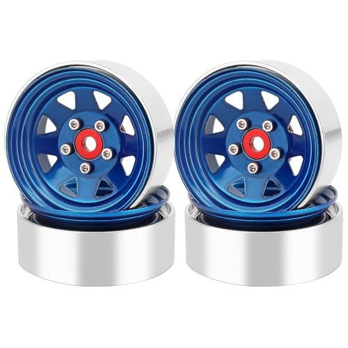 4PCS Metal 1.9" Beadlock Wheel Rim Set for 1/10 Axial 1/10 RC Crawler Auto Axial SCX10 90046 AXI03007 TRX4 VS4-10 Gen8 MST CFX (Blue)