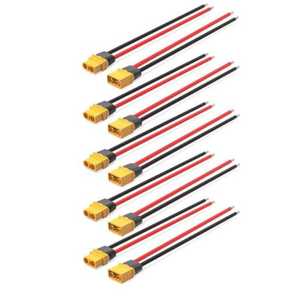 ELFCULB 5 Pairs XT60 Plug Male and Female Connector with 12AWG Cable XT60 Connector for RC Lipo Battery Drone(6Inches) | Prewired XT60 male and female leads simplify connector replacement, battery harness repairs, and custom power wiring.