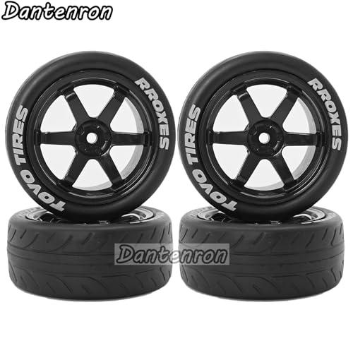 1/10 RC On Road Tires OD 68mm and Hard Plastic Street Wheels 12mm Hex Touring Tyres for 1:10 Rally Racing Drift Car Tamiya TT01 TT02 XV01 HPI KYOSHO HSP PTG2 Traxxas TA06 A959 4PCS (Black) - color: Black