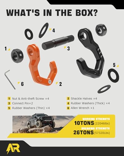 D Ring Shackles, 3/4" Separate Shackles with 7/8" Pin, Heavy Duty Recovery Shackle 57320lbs Break Strength, 4x4 Off-Road Recovery Towing Winch Shackles for Trucks, Black Orange 2-Pack - color: Black Orange