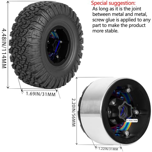 1.9 Beadlock Tire for 1/10 RC Crawler SCX10 90046 AX103007 TRX4 TRX6 Gen7 8 D90 VS4-10 MST CFX, Aluminum Deep Wheel w/Rubber Tires&Super Heavy Brass,1.9" Wheels and Tires,Colour - color: Colour（4pcs）