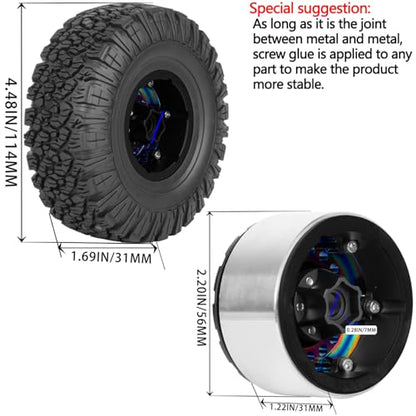 1.9 Beadlock Tire for 1/10 RC Crawler SCX10 90046 AX103007 TRX4 TRX6 Gen7 8 D90 VS4-10 MST CFX, Aluminum Deep Wheel w/Rubber Tires&Super Heavy Brass,1.9" Wheels and Tires,Colour - color: Colour（4pcs）