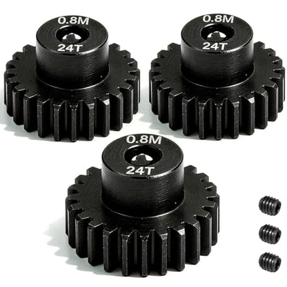 3-Pack Steel Metal 0.8M 5mm Pinion Motor Gear Sets 24T Compatible with HPI Kyosho Losi Axial Tamiya 1/8 1/10 RC Car Monster Truck Buggy, 0.8 Module Gear for Traxxsa Arrma - style: 3Pcs 24T