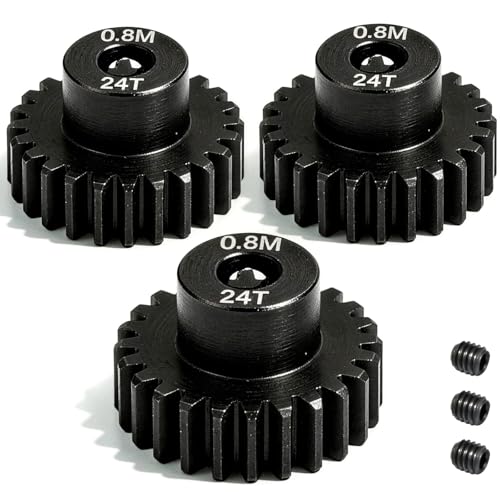 3-Pack Steel Metal 0.8M 5mm Pinion Motor Gear Sets 24T Compatible with HPI Kyosho Losi Axial Tamiya 1/8 1/10 RC Car Monster Truck Buggy, 0.8 Module Gear for Traxxsa Arrma - style: 3Pcs 24T