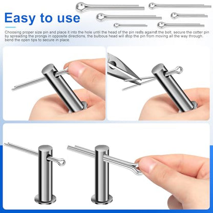 250PCS Cotter Pin Assortment Kit, 12 Sizes, 304 Stainless Steel, Hardware Pins for Trailer, Truck, Tractor, Automotive, Hitch and Locking Systems - size: 250Pcs - 12 Sizes