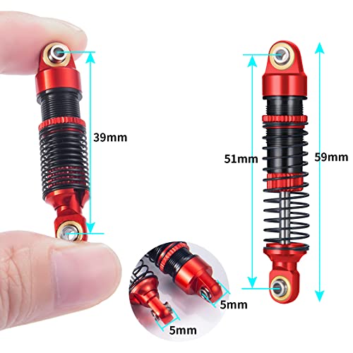 RCLIONS 1/18th RC Shocks Adjustable Absorber Damper for TRX4M 1:18th RC Crawler Car Upgrades (Red) - color: Red