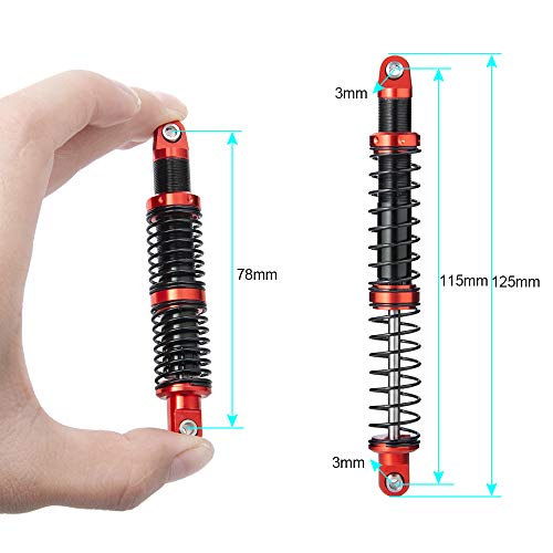 Que-T 4pcs Metal Shock Absorber Damper for 1/10 RC Crawler Car SCX10 D90 TRX4 TRX6 (115mm) - size: 115mm