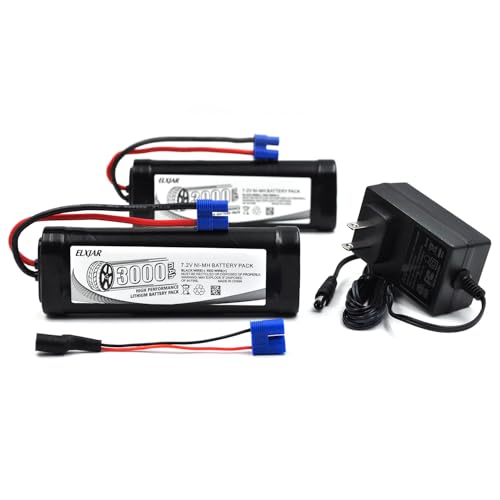 (2-Pack) 7.2V 3000mAh Ni-MH Battery with EC3 Plug for RC Cars & Trucks | 10C SC-size battery for LOSI, Associated, HPI and Kyosho RC vehicles; includes smart charger for 4.8V–12V Ni-MH/Ni-Cd packs. - color: 7.2V 3000mAh EC3 Plug