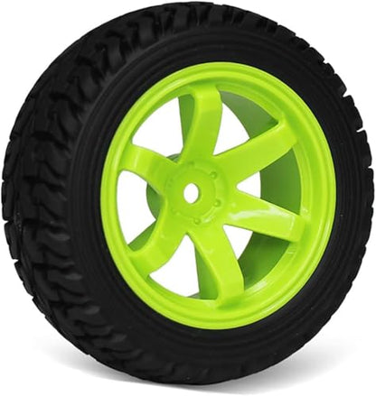 4PCS 75mm Rubber Tires and 6Spokes Plastic Wheel Rims Tyre for 1/10 RC On-Road Drift Racing Car 1:14 1:16 Rally Car for Tamiya Kyosho HPI HSP TT02 Upgrades Parts (Green) - color: Green