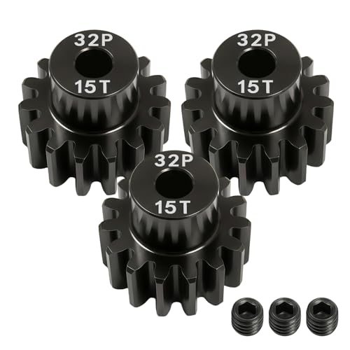 32P 15T Pinion Gear 3.175mm Shaft Hardened Steel, 32 Pitch Motor Gear for 1/10 Scale RC Car Truck Crawler Monster Buggy, Compatible with Traxxas for Axial 540 550 Brushed 3650 3660 Brushless - color: 15T