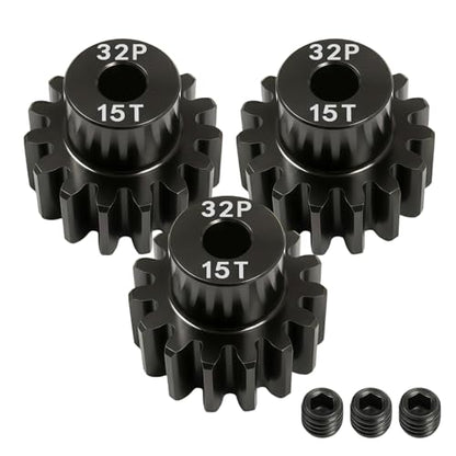 32P 15T Pinion Gear 3.175mm Shaft Hardened Steel, 32 Pitch Motor Gear for 1/10 Scale RC Car Truck Crawler Monster Buggy, Compatible with Traxxas for Axial 540 550 Brushed 3650 3660 Brushless - color: 15T