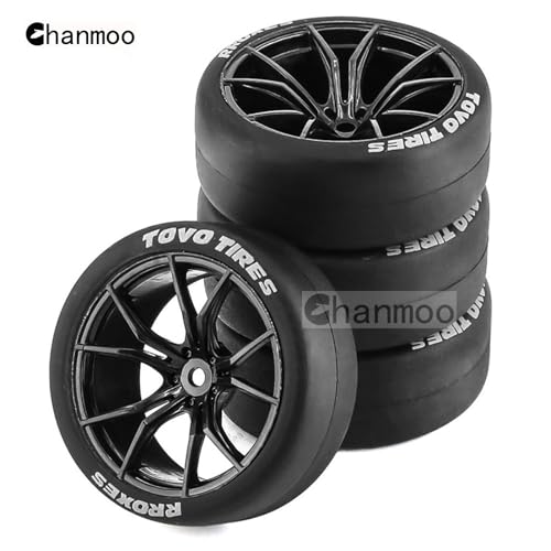 1/10 RC Drift Tires and Plastic Wheels Rims Rally Racing Tyres 12mm Hex for 1:10 Scale On Road Touring Street Car Tamiya Traxxas HPI KYOSHO XV02 XV01 TT01 TT02 PTG2 A959 4PCS (A Black) - color: A Black