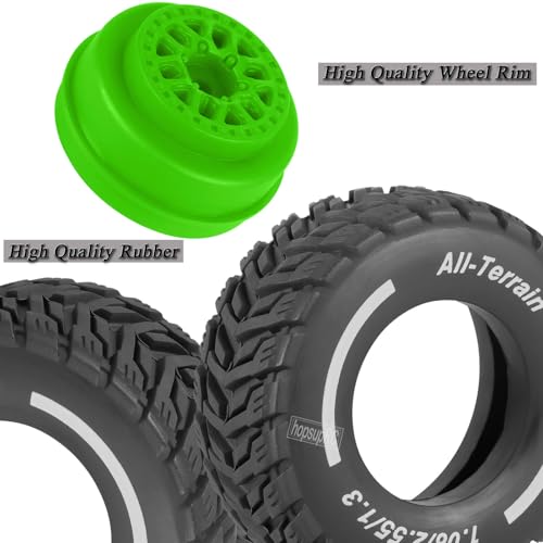 RC Wheels for 1/14 Mini Mojave GROM RC Car,RC Tires Beadlock Wheels Hub Rim Tires Wheels and Plastic Wheel hub Green(4PCS) - color: Green/for Mini Mojave Grom