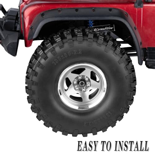 RC 2.2" Beadlock Wheels and Tires for 1/8 1/10 RC Crawler SCX10 III 90046 TRX4 D90,2.2in Beadlock RC Rims 2.2in RC Beadlock Tires,4pcs,Silver - color: Silver(4pcs)
