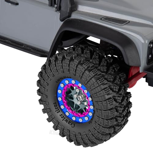 RC 1.3" Beadlock Wheel Tires Set/RC Wheels and Rim for 1/18 1/24 Trx4m SCX24 FCX24 RC Crawler Car,Aluminum 1.3 Wheel Rim Soft Rubber Tires w/Wheels Ring,Titanium - color: Titanium- (Wheel Tires)