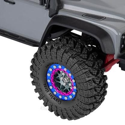 RC 1.3" Beadlock Wheel Tires Set/RC Wheels and Rim for 1/18 1/24 Trx4m SCX24 FCX24 RC Crawler Car,Aluminum 1.3 Wheel Rim Soft Rubber Tires w/Wheels Ring,Titanium - color: Titanium- (Wheel Tires)