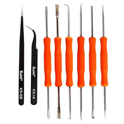 Kaisiking 6 Pcs Double Sided Soldering Assist Aid Repair Tool | with 2 Precision Tweezers for Electronics Repair and Soldering