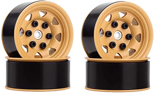 4PCS/Set 1.55 Inch Beadlock Metal Wheel Rim Rubber Tires Compatible with 1/10 RC Crawler Car Axial AX90069 D90 TF2 Tamiya CC01 LC70 (Yellow) - color: Yellow