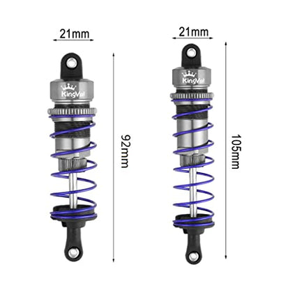 KingVal Replacement Aluminum 92mm Front and 105mm Rear Shock Absorber Damper Combo Compatible with 1:10 Scale Traxxas Slash 2WD/4X4 1/10 Maxx TRX-4 Axial SCX10 Redcat Ascent Fusion (Gray)