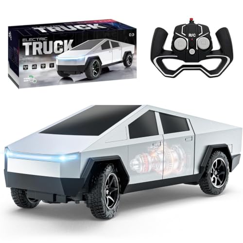 RC Car Toys，All Terrain 2.4GHz RC Truck for Boys Aged 3-8, 8-12 | Realistic Headlights and Taillights, Electric Vehicle Truck Toys for Kids, Christmas Birthday Gifts for Kids, Boys and Girls - color: Silver