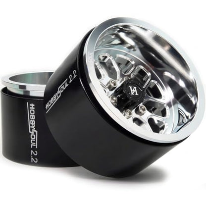 RC 2.2 Beadlock Wheels 40mm Wide 4-Pack Fits TRX4 SCX10 Capra | -11mm negative offset, Silver CNC aluminum rims with 12mm hex hub For RC 1/10 mud rock crawler trucks upgrades - color: Silver