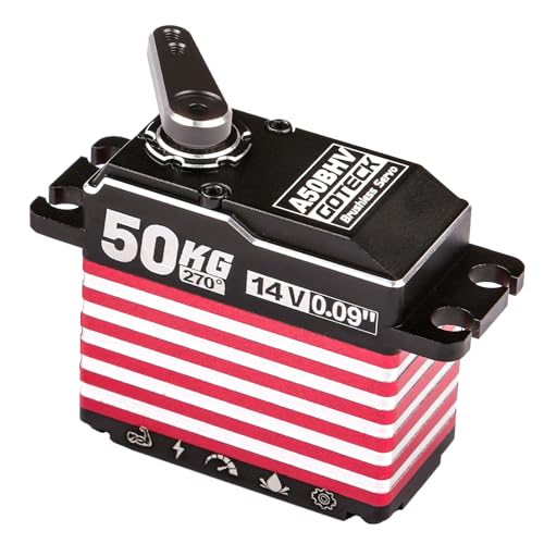 GOTECK 50KG Brushless Digital Servo,High Voltage 14V Full Metal Gear Waterproof Steering Servo with 25T Servo Horn for 1/8 1/10 Scale RC Cars,RC Crawler,Trucks,Boat,Robot Parts (A50BHV-270°) - color: A50bhv-270°