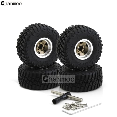1.0 Beadlock Wheels and Tires 1/24 1/18 RC Mud Slingers Grappler Tyres for 1：24 1:18 RC Scale Rock Crawler Car SCX24 FMS FCX24 TRX4M Axial AX24 90081 Gladiator Bronco C10 4PCS (Bronze) - color: Bronze