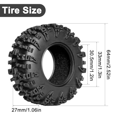 LRFHL 1.3" Crawler Tires Soft Rubber for 1/18 TRX4M 1/24 SCX24 FCX24, 4PCS | 64mm*27mm, RC Tires with Foam Insert, RC Rock Crawling Tires Upgrade - color: Style C