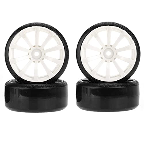 RC Plastic Wheel and Tire Set,WONFAST RC Drift Car 63mm Hard Tyres 12mm Hub Wheel for 1/10 On-Road Drifting Car Parts for HSP Tamiya HPI Kyosho TT02 (White) - color: White