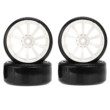 RC Plastic Wheel and Tire Set,WONFAST RC Drift Car 63mm Hard Tyres 12mm Hub Wheel for 1/10 On-Road Drifting Car Parts for HSP Tamiya HPI Kyosho TT02 (White) - color: White