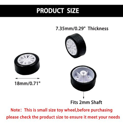 20PCS Small Toy Car Wheel 18mm Model Car Mini Rubber Tire Wheels with 10PCS Shaft Round Rod Axles for DIY Model Toy RC Car Truck Robot Building Accessories (White 2x18mm) - style: White 2x18mm