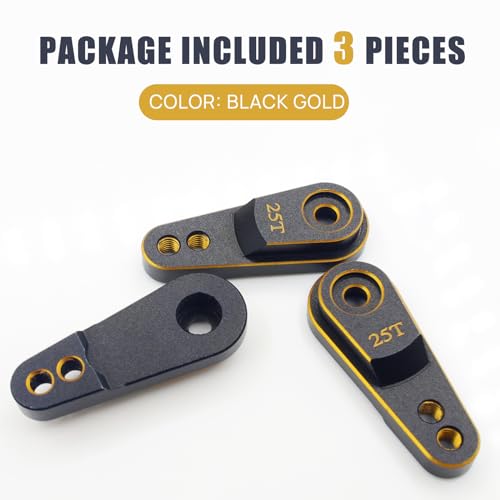Aluminum 25T Servo Horn for 1/10 SCX10 Traxxas TRX4 RC Crawler(Black Gold) | 25 Teeth Steering Servo Arm,Hi-Torque,Axial Tamiya 1/10 Scale,CNC Machined,High Strength,Precision Fit - color: Black Gold