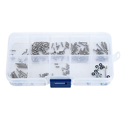 Que-T 186pcs RC Screws Kit M1.4 Metal Screws Pin M2 Nut Box Set for Axial SCX24 90081 AXI00001 C10 AXI00002 1/24 Crawler Car Upgrade Parts