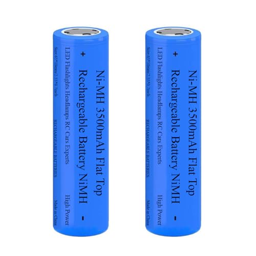 2 Pack 3500 mAh Battery Ni-MH, NiMH Flat Top Rechargeable Batteries, High Capacity Long Lasting Battery for LED Flashlight, Headlamp, Mini Fan, RC Car, Doorbelll, with Storage Box