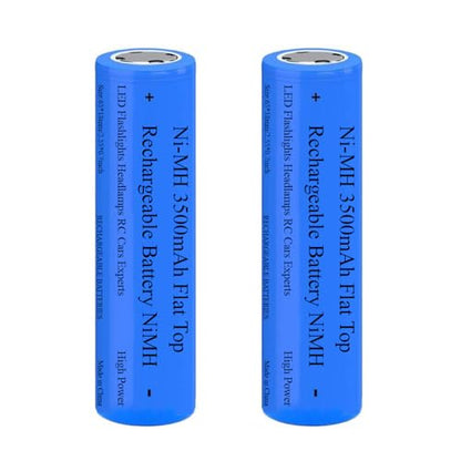 2 Pack 3500 mAh Battery Ni-MH, NiMH Flat Top Rechargeable Batteries, High Capacity Long Lasting Battery for LED Flashlight, Headlamp, Mini Fan, RC Car, Doorbelll, with Storage Box