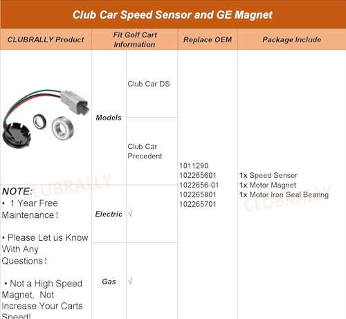 CLUBRALLY Club Car Speed Sensor and GE Magnet Golf Cart DS IQ & Precedent with GE Motor Only, OEM#102265601 - color: Single Pack